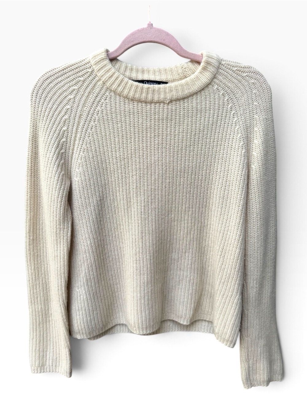 Quince Cream Ribbed Crewneck Cashmere Sweater